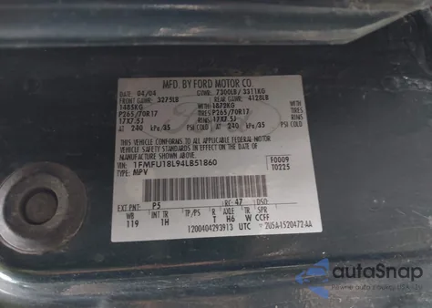 2004 Ford Expedition Eddie Bauer from USA, damaged, VIN 1FMFU18L94LB51860